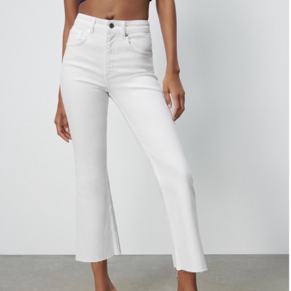 White Flare Bootcut Zara Jeans Cropped